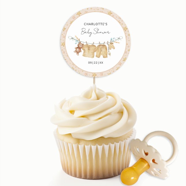 Autocollant rond Baby shower Boho Clothesline (Boho Baby Shower Sticker Favor)