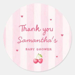 Autocollant Rond Baby Shower Cerise Elle est la