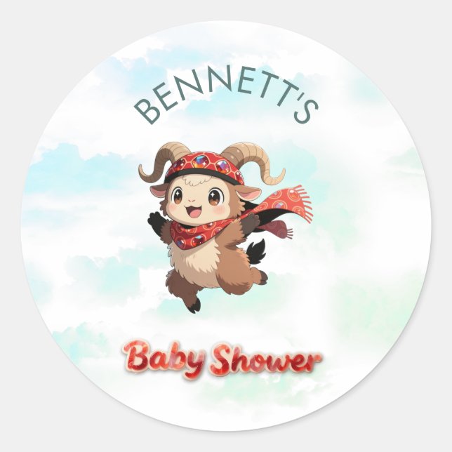 Autocollant rond Baby Shower Cute Ram Winter (Devant)
