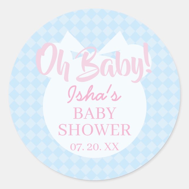 Autocollant rond Baby Shower Oh baby (Devant)