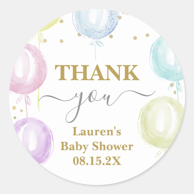 Autocollant rond Baby shower Pastel Balloons (Devant)