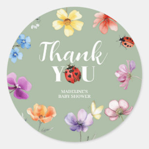 Autocollant Rond Baby Shower Wildflower Lovebug