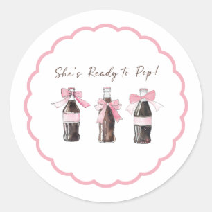 Autocollant rond Baby Soda rose prêt à éclater