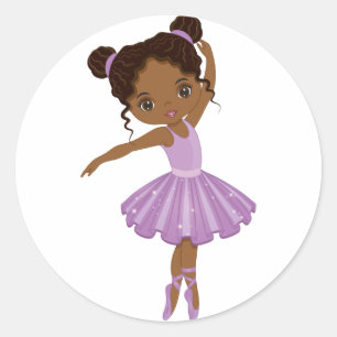 Autocollant rond Ballerina Cute Afro-Américain