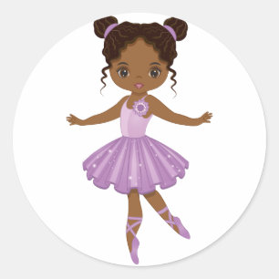 Autocollant rond Ballerina Cute Afro-Américain