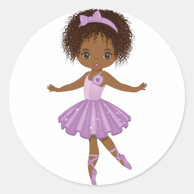 Autocollant rond Ballerina Cute Afro-Américain (Devant)