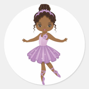 Autocollant rond Ballerina Cute Afro-Américain