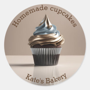 Autocollant rond Beige Or de Cupcakes maison