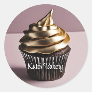 Autocollant rond Beige Or de Cupcakes maison