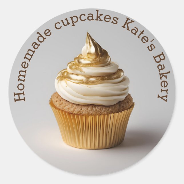 Autocollant rond Beige Or de Cupcakes maison (Devant)