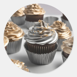 Autocollant rond Beige Or de Cupcakes maison