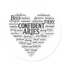Autocollant rond Bélier | Nuage de mots du zodiaqu