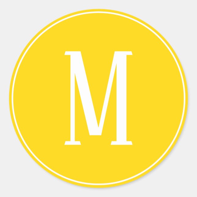 Autocollant rond blanc sur fond jaune doré avec mo (Devant)