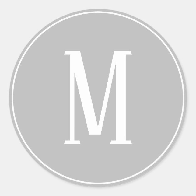 Autocollant rond blanc sur gris avec monogramme (Devant)