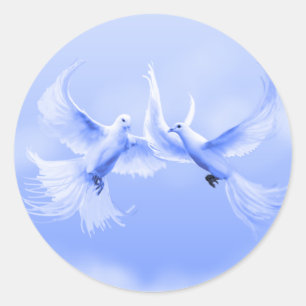Autocollant rond "Blue Willow Doves" ~ 1,5"