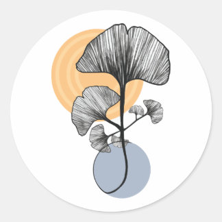 Autocollant rond botanique à feuille de Ginkgo mod