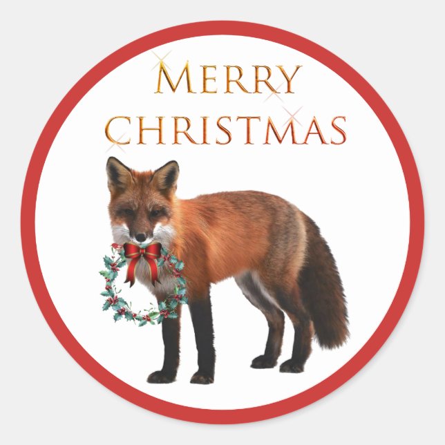 Autocollant Rond Brillant Renard de Noël (Devant)