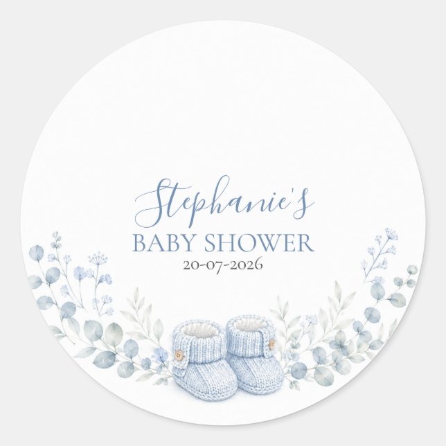 Autocollant Rond Cadeau Bébé Chaussons Tricotés Bl (Devant)