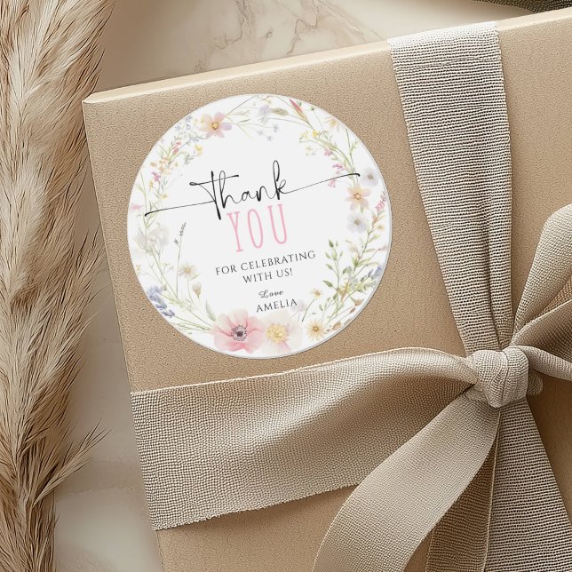 Autocollant rond cadeau d'anniversaire Fleur des c (Créateur téléchargé)