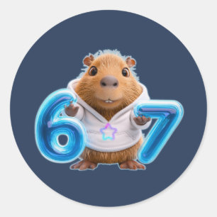 Autocollant rond Capybara 67 – Bleu luminescent