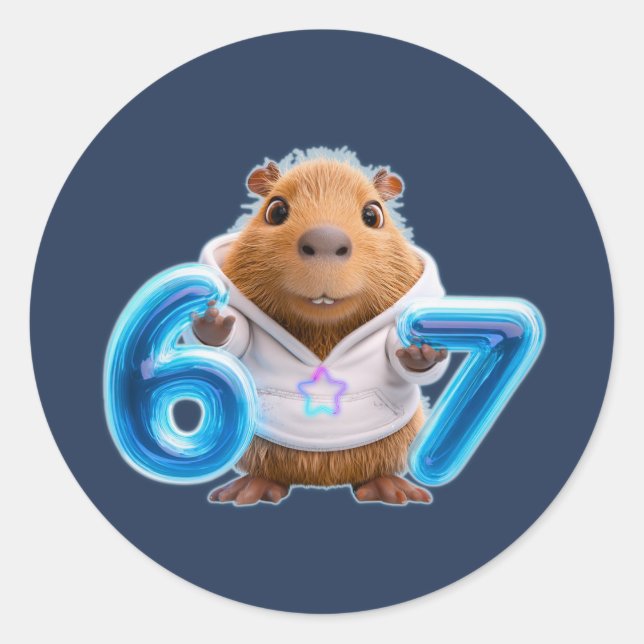 Autocollant rond Capybara 67 – Bleu luminescent |  (Devant)