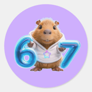 Autocollant rond Capybara 67 – Lavande à effet lum