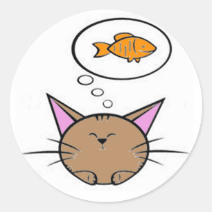 autocollant rond chat et poisson