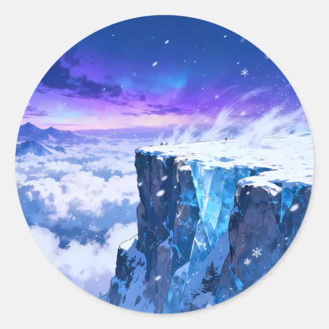 Autocollant rond ciel de montagne gelé (Devant)