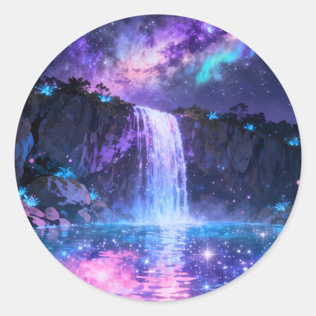 Autocollant Rond Ciel Nocturne Cascade Magique (Devant)