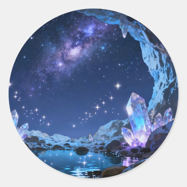 Autocollant rond ciel nocturne Crystal Cave (Devant)