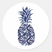 autocollant rond classique à ananas bleu indigo