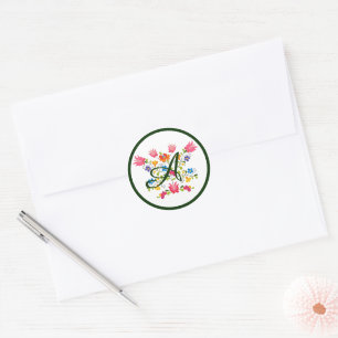 Autocollant rond classique à monogramme broderie f