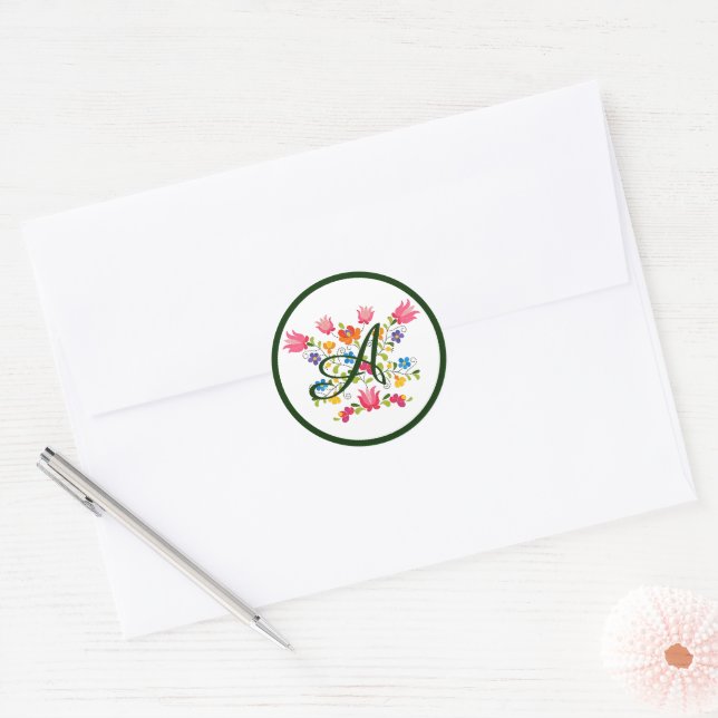 Autocollant rond classique à monogramme broderie f (Enveloppe)