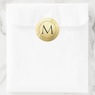 Autocollant rond classique à monogramme doré