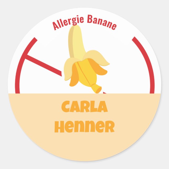 Autocollant rond classique Allergie Banane (Devant)