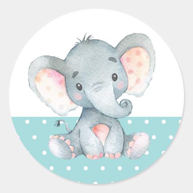 Autocollant Rond Classique Aqua pour Baby Shower É (Devant)