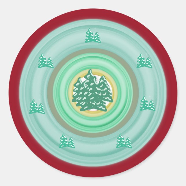 Autocollant Rond Classique Arbres enneigés Hiver (Devant)
