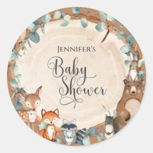 Autocollant Rond Classique Baby Shower de Bois