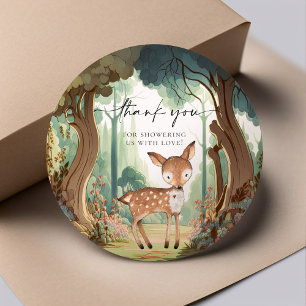 Autocollant Rond Classique Baby Shower Deer Woodla