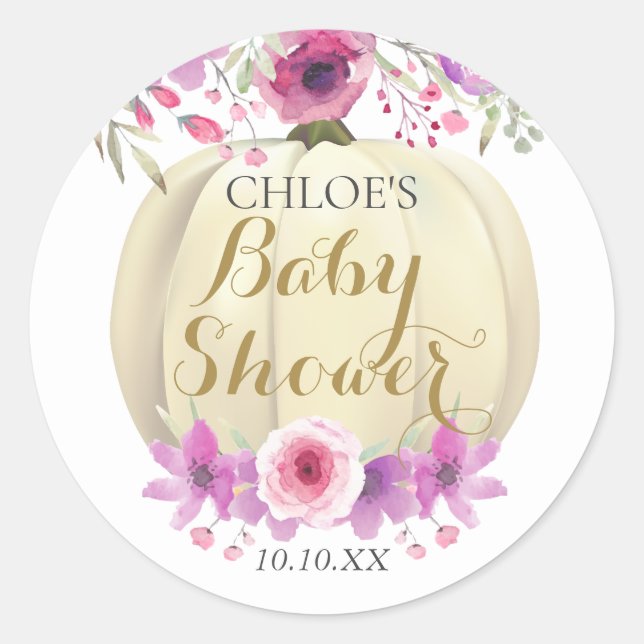 Autocollant Rond Classique Baby Shower Fleurs de C (Devant)
