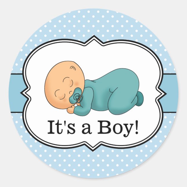 Autocollant Rond Classique Bébé Dort C'est Un Garç (Devant)