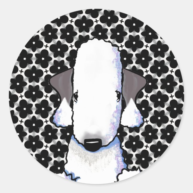 Autocollant rond classique Bedlington Terrier (Devant)
