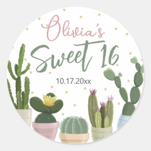 Autocollant rond classique Cactus Sweet 16