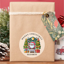 Autocollant Rond Classique Cadeau Père Noël Noël