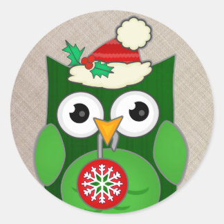 Autocollant rond classique Chouette de Noël sur me
