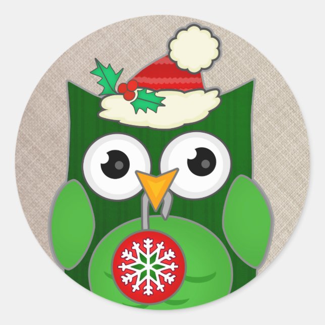Autocollant rond classique Chouette de Noël sur me (Devant)