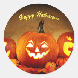 Autocollant rond classique citrouilles d'Halloween