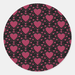 Autocollant rond classique coeurs roses