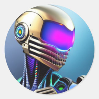 Autocollant rond classique Cyborg en science-ficti