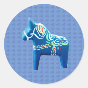 Autocollant rond classique Dala Horse bleu